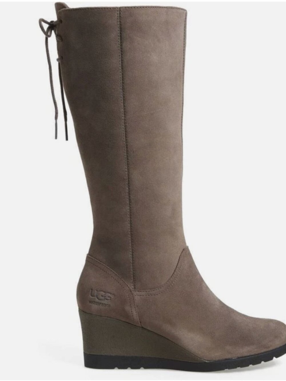 Ugg Dawna Boots Knee Tall High Wedge Boot Lace Up Waterproof Suede Gray Size 9